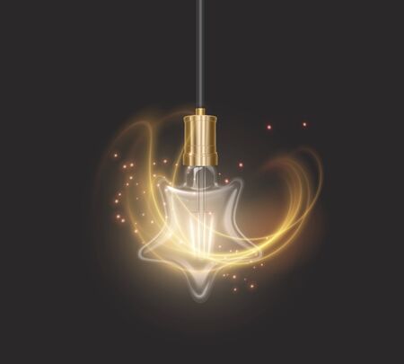 Star shaped bulb in retro style on dark substrate, glowing light bulb in realistic style Vector EPS 10 formatのイラスト素材