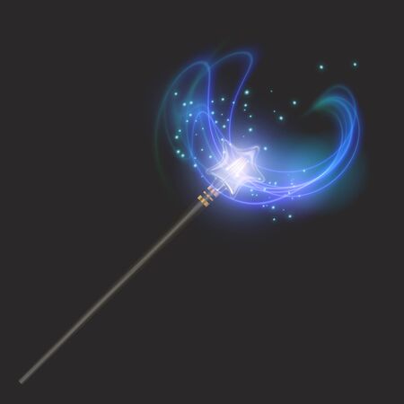 Magic wand on dark background, beautiful light effects with magical sparkle glittering texture, Vector EPS 10 formatのイラスト素材
