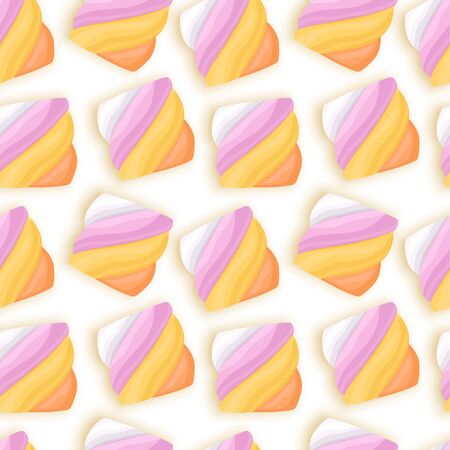 Seamless pattern with marshmallows on a white background. illustration of dessert in cartoon style.のイラスト素材
