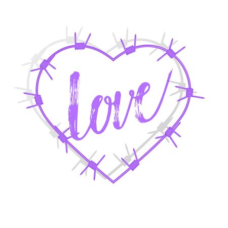 Greeting card for Valentines day with Frame of shape of heart from Metal steel barbed wire with thorns, Decoration for your designのイラスト素材