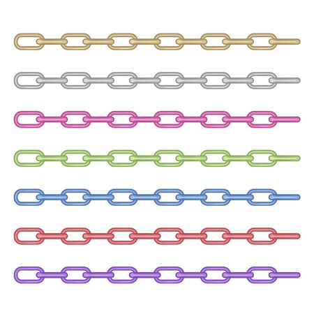 Set of different colors necklace chains, metal chain brushes can use for decoration illustration, vector illustrationsのイラスト素材