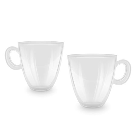 Empty tea cups on white background, empty glasses in realistic style, vector  formatのイラスト素材