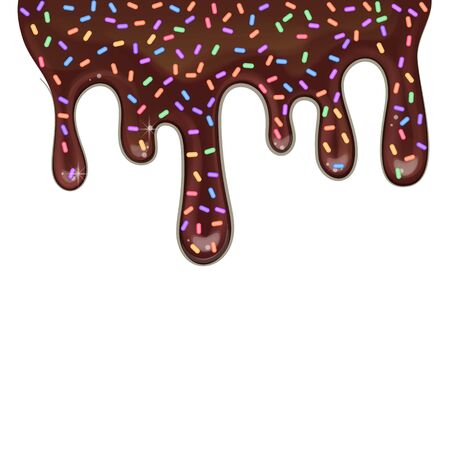 Melted black chocolate flowing, drips on white background, vector illustrationのイラスト素材