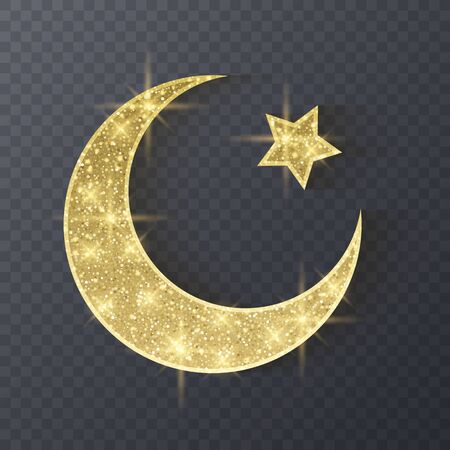 Ramadan Kareem greeting background islamic symbol crescent with glitter pattern, Vector EPS 10 format on transparent backgroundのイラスト素材