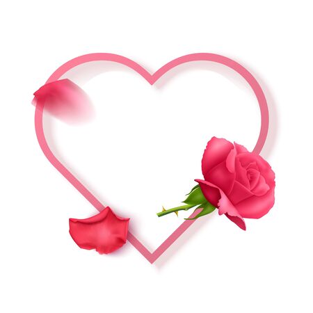 Greeting card with pink text frame and rose petals, postcard decorated with roses, vector EPS 10 formatのイラスト素材