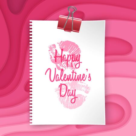 Greeting card happy Valentines day with pink paper cut style background. Vector EPS 10 formatのイラスト素材