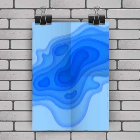 Template a4 format in paper cut style design of Blue color for branding, advertising with abstract shapes. Modern background for covers, invitations, posters, banners, flyers. Vector illustrationのイラスト素材