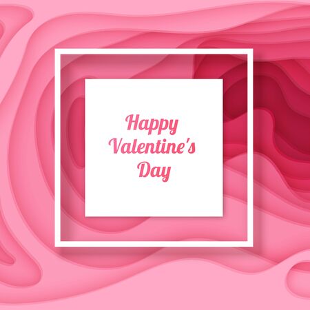 Happy Valentines Day card, with background with deep pink color paper cut design, Vector EPS 10 formatのイラスト素材