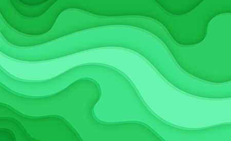 Paper cut background of green color. Abstract soft green paper poster textured with wavy layers....