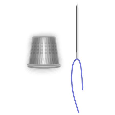 Steel thimble and needle for sewing. Vector eps10 illustration isolated on white backgroundのイラスト素材