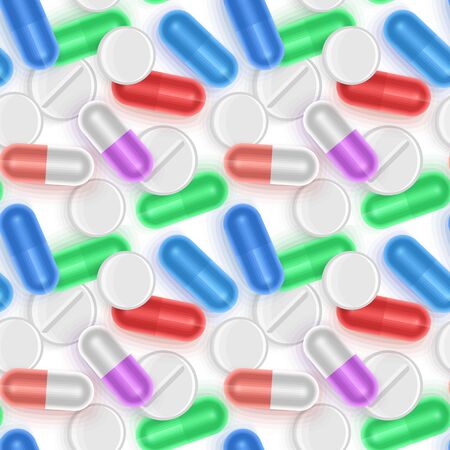 Seamless, endless pattern with Capsule and tablet pills, colorful background vectorのイラスト素材