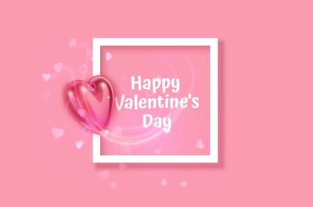 White frame on Festive pink background and 3d heart on light pink pastel background. Christmas. Wedding. Birthday. Happy woman's day. Mothers Day. Valentine Day. Top view, copy space, Vector formatのイラスト素材