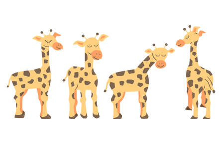 Set of Cartoon Illustration of little Giraffes for your Design, can be used as a print on children s clothing, vector eps 10 formatのイラスト素材