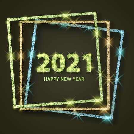 2021 Happy new year greeting banner. New Year 2021 with Shining, golden and glitterのイラスト素材