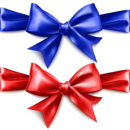 Set of realistic bows of red and blue colors on whiteのイラスト素材