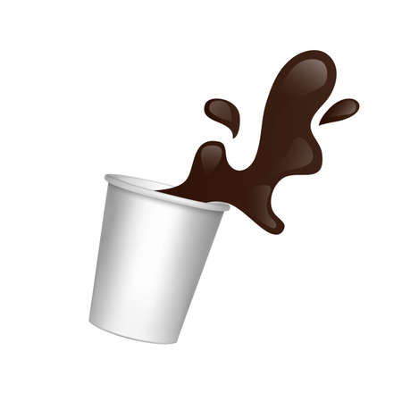 Paper cup filled with black coffee in 3D isolated on white background, vector illustrationのイラスト素材
