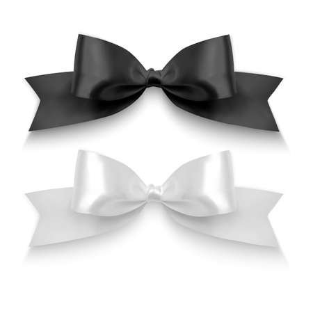 Set of Realistic bows, Ribbon of black and white colors isolated on white background. Vector eps 10 formatのイラスト素材