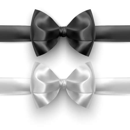 Set of Realistic bows, Ribbon of black and white colors isolated on white background. Vector eps 10 illustrationのイラスト素材