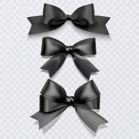 Set of Realistic bows, Ribbon of black color isolated on white background. Vector eps 10 illustrationのイラスト素材