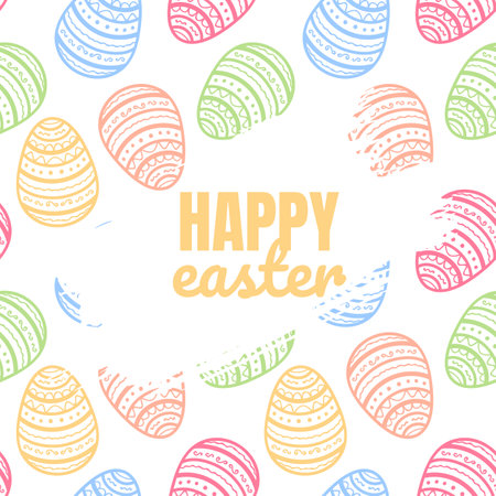 Happy Easter background with place for text, background decorated with colorful eggs, Greeting card trendy design. Invitation template Vector illustration for you poster or flyerのイラスト素材