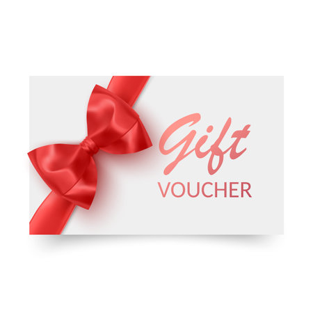 Gift Voucher template with red bow, ribbons. Design usable for gift coupon, voucher, invitation, certificate, etc.のイラスト素材