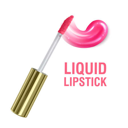 Smudge of liquid gloss for makeup palette on White background. Realistic mock-up of bright pink smear of liquid lipstick, Vector eps 10 illustrationのイラスト素材