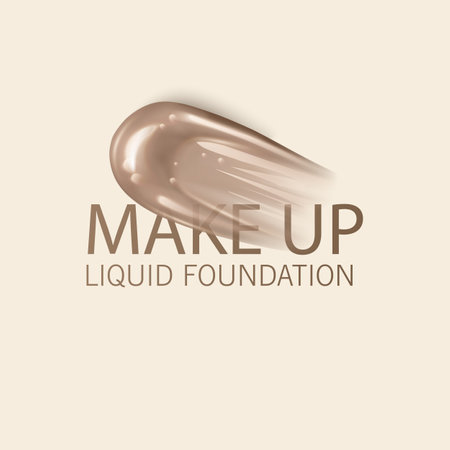 Cosmetic concealer. Realistic brown cream texture for makeup. Cosmetic liquid foundation cream smudge smear strokes. Vector formatのイラスト素材