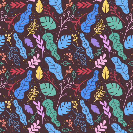 Garden flower, plants ,botanical ,seamless pattern design for fashion,fabric,wallpaper and all prints on dark background.のイラスト素材