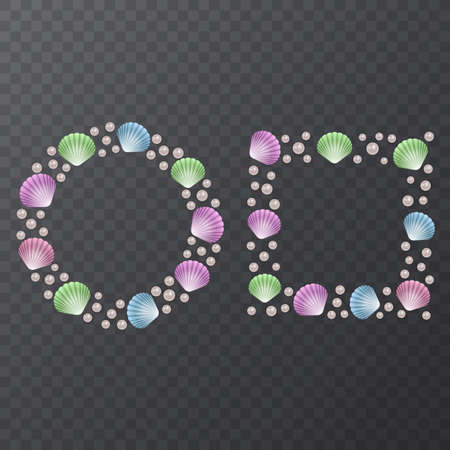 Frame for photos or text of shells and pearlsのイラスト素材