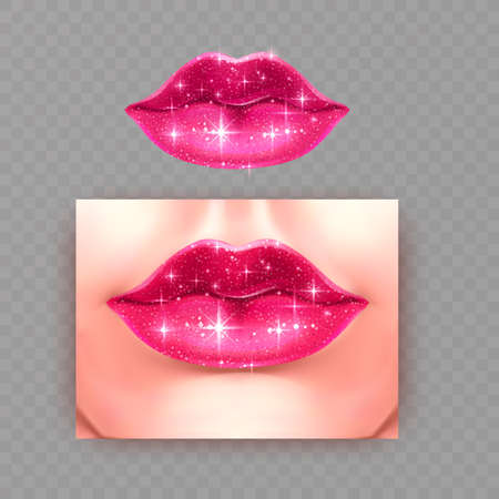 Beautiful, pink lips with a shiny glitter texture, Vector illustrationのイラスト素材