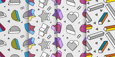 Set of Seamless patterns with 3d graphic elements in pop art style, You can use this as a wallpaper...