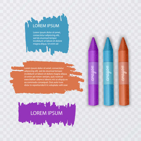 Illustration with realistic Wax Pencils, with highlighter elements and speech bubbles on transparent backgroundのイラスト素材