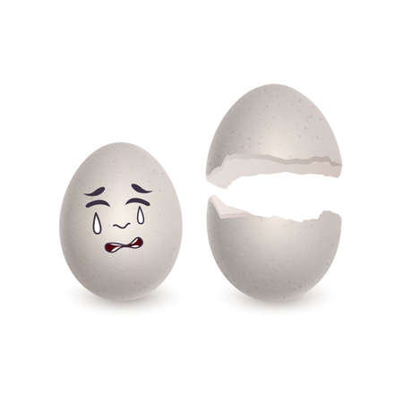 Broken eggshell and a whole egg with the emotion of cryingのイラスト素材