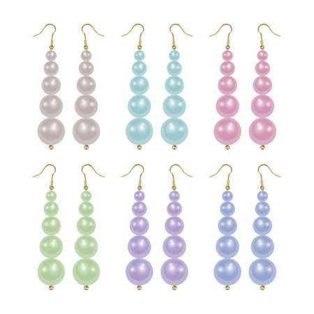Earrings mockup with pearl beads isolated on white background. Realistic elegant pearl accessory. Vector formatのイラスト素材