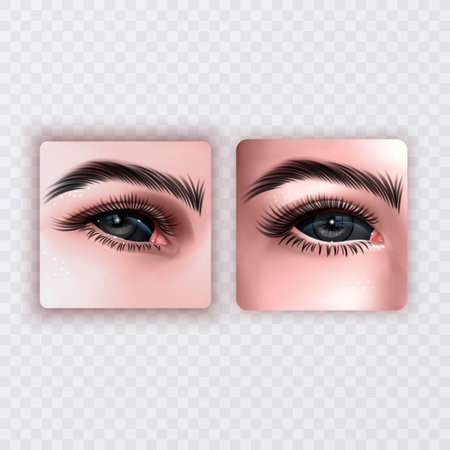 Demonic black eyes without a pupil. Realistic art of scary female eyes on a white backgroundのイラスト素材