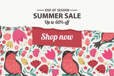Summer sale banner template, Summer sale bright background for your advertisement, Vector illustrationのイラスト素材