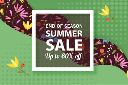 Summer sale banner template, Summer sale bright background for your advertisement, Vector illustrationのイラスト素材