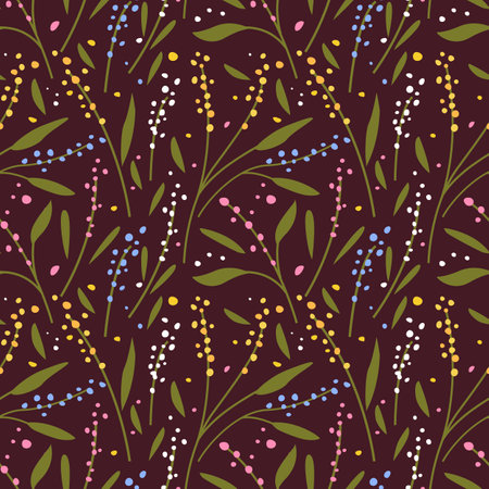 Cute seamless pattern with colorful small flowers. Small flowers on Dark background, Vector illustrationsのイラスト素材