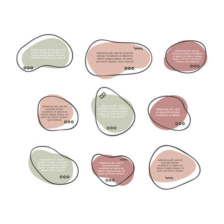 Set of modern abstract vector banners. Flat geometric shapes of different colors with black outline in memphis design style. Template ready for use in web or print design, Vector formatのイラスト素材