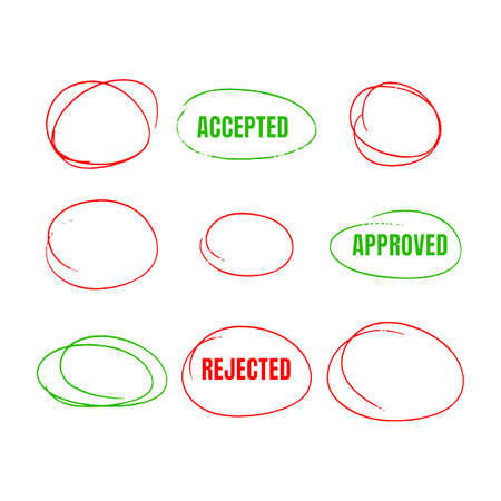 Set Of Red Hand Drawn Circles, marks for choice text or object selectionのイラスト素材