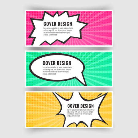 Set of banners in the style of pop art or comics, card collection, Vector illustrationのイラスト素材