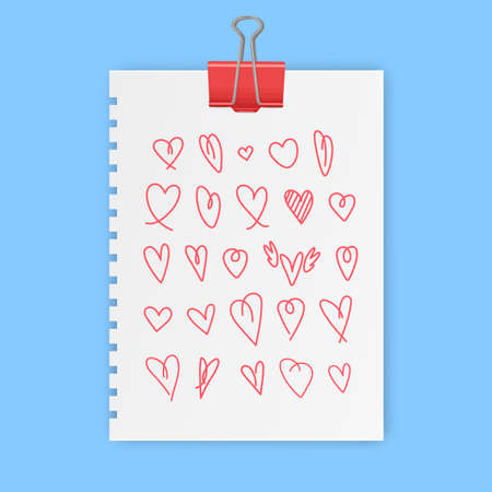 hand drawn heart sign vector, love symbols set illustration, doodle love icon set in vector formatのイラスト素材