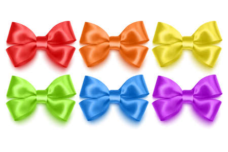 Set of realistic bows of purple, blue, yellow and green colors  illustrationのイラスト素材