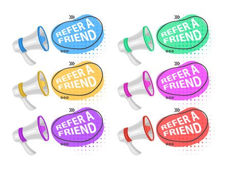 Share media information refer friend loudspeaker isolated icon program or app network and media posts and information share suggestion or reference advice or referral emblem  marketingのイラスト素材