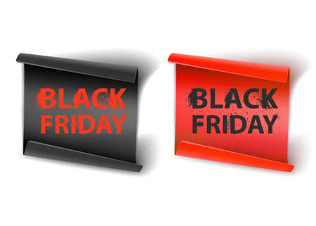 The Inscription Black Friday on a Red and Black Paper backing, Concept of sale, clearance and discount, vector formatのイラスト素材