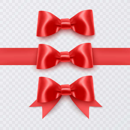 Set of Realistic red bows, Ribbon isolated on white background. Vector illustrationのイラスト素材