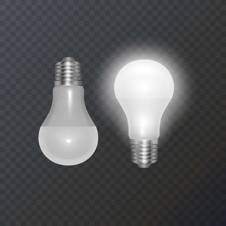 Realistic bulb in retro style, lamp looks good on dark substrate, Vector illustrationのイラスト素材