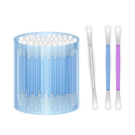 Cotton swabs in transparent plastic package on white backgroundのイラスト素材