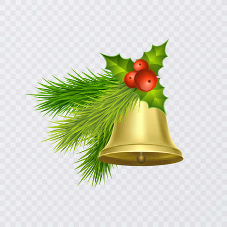 Holidays Background with Season Realistic Christmas Tree Branches Decorated with Berries and christmas tree toysのイラスト素材