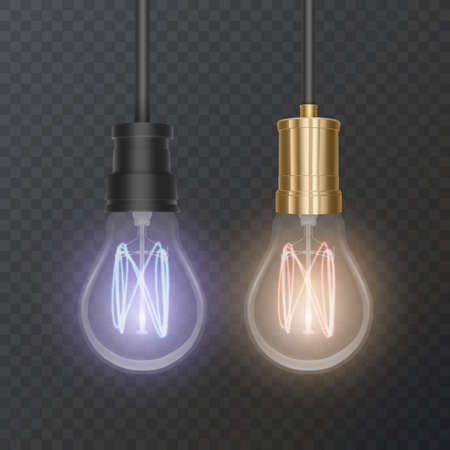 Realistic bulb in retro style, lamp looks good on dark substrateのイラスト素材